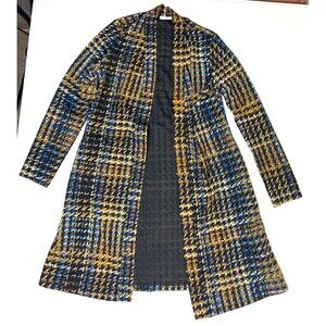 Susan Graver Womens XXS Long Knit Duster Cardigan Houndstooth Stretch Pockets